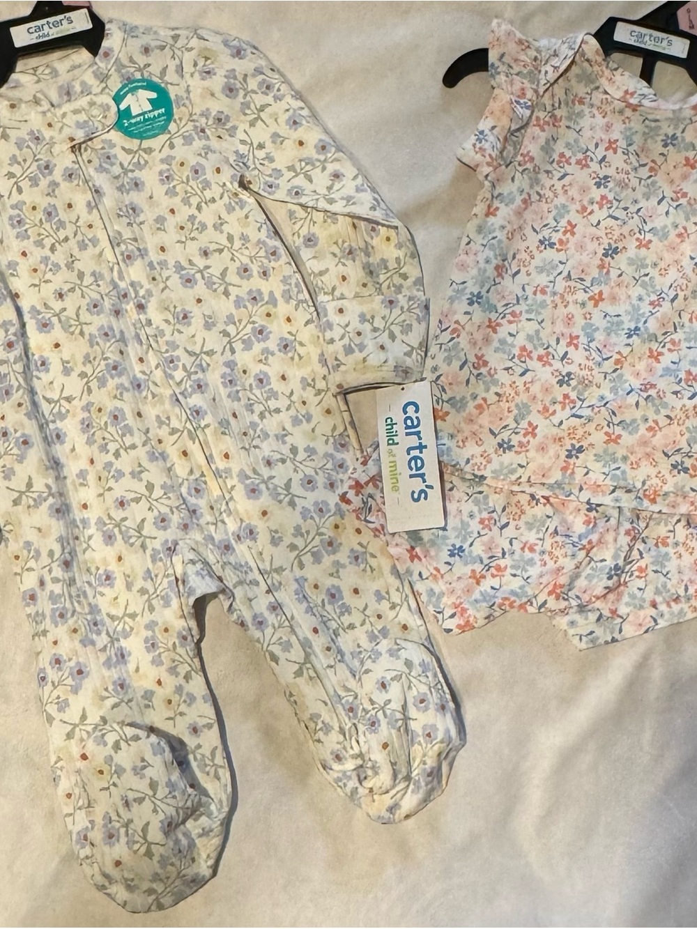 Carter's Cream Floral Footed One-Piece and Matching Outfit Set